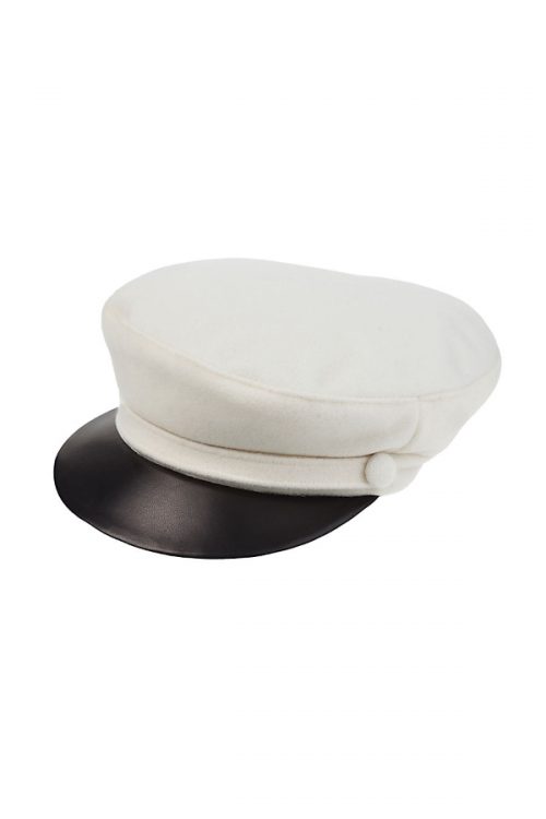Kate - Baker Boy hat, ivory wool with black leather visor