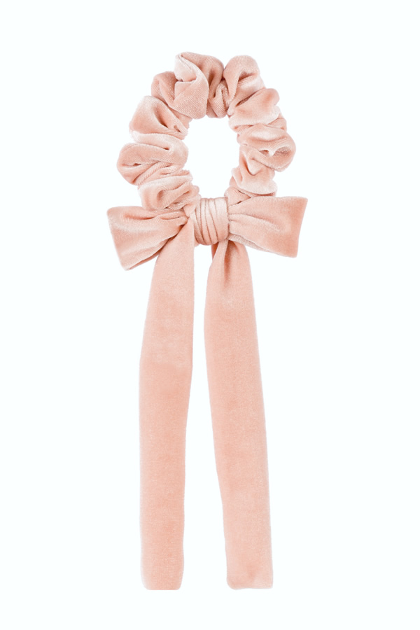 bow scrunchy velvet pink baby