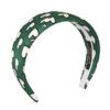 Green satin headband with white hearts