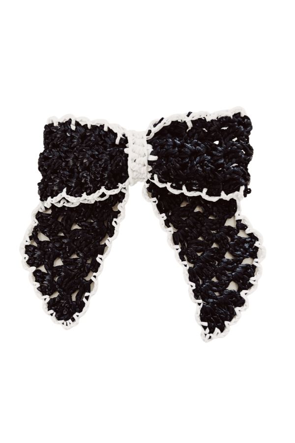 Big bow clip crochet in raffia, nero