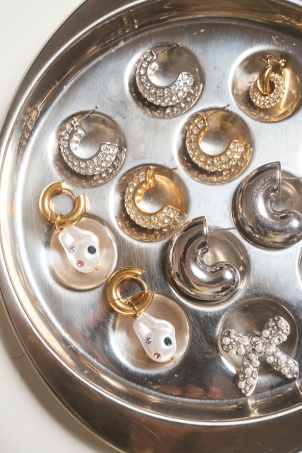 CHUNKY PEARL & ZIRCONS HOOPS - immagine 3